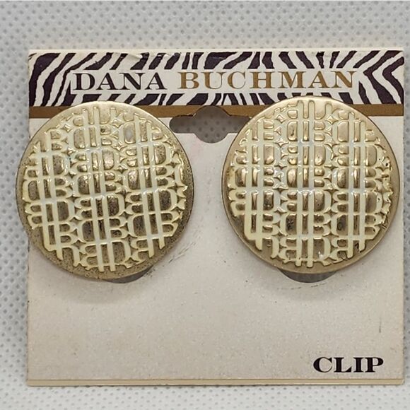 NWT Dana Buchman Gold & Cream Clip-On Earrings - Picture 1 of 3